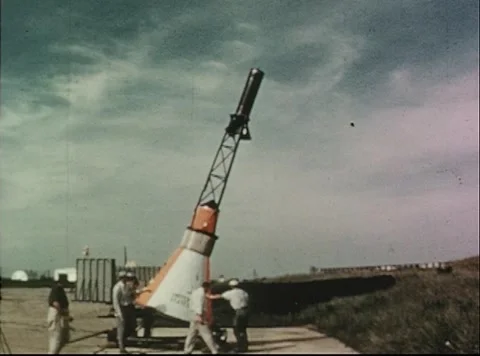 Mercury Project Engineers conduct simulated escape tests from rocket Stock Footage 297464877