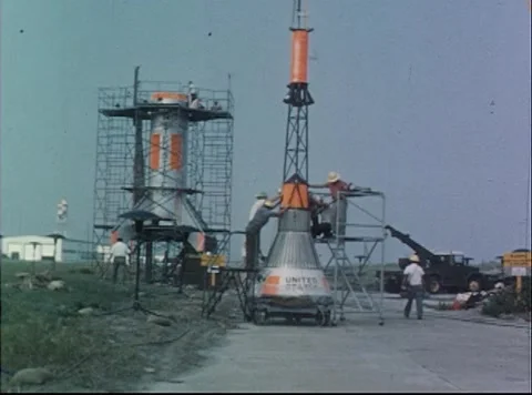 Mercury Project erection and assembly of rocket and Little Joe capsule Stock Footage 297464710