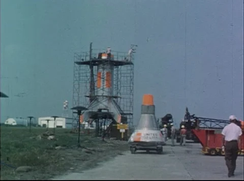 Mercury Project erection and assembly of rocket and Little Joe capsule Stock Footage 297464711