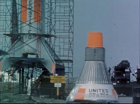 Mercury Project erection and assembly of rocket and Little Joe capsule Stock Footage 297464719