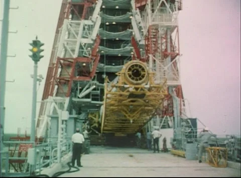 Mercury Project erection of Big Joe Atlas booster at Cape Canaveral for testing Stock Footage 297464676