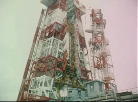 Mercury Project installation of Big Joe Atlas booster at Cape Canaveral for test Video stock 297464677