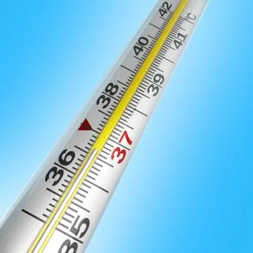 Mercury thermometer 3d render on blue background Stock Illustration