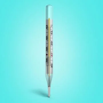 Mercury thermometer 3d render on green background Stock Illustration