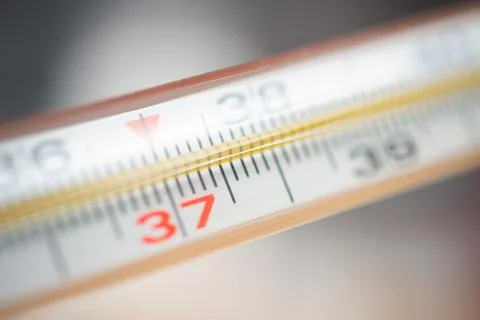 Mercury thermometer for checking temperature, macro Stock Photos