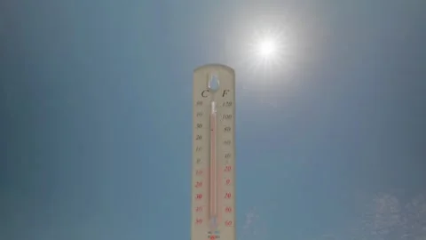 Mercury on the thermometer keeps rising and hits the maximum limit. Stock Footage 336037107