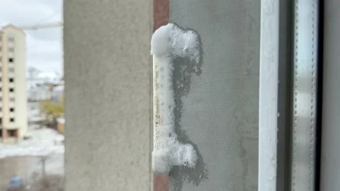 Mercury thermometer outside the window Stock Footage 237835108