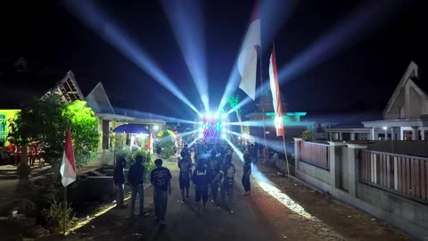 Merdeka Carnival Night Parade Along Kranggan Village Road Stock Footage 345201674