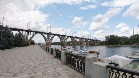 Merefo-Kherson railway bridge Stock Footage 114579009