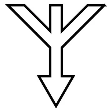 Merge Arrow Down Contour Vector Icon Stock Illustration