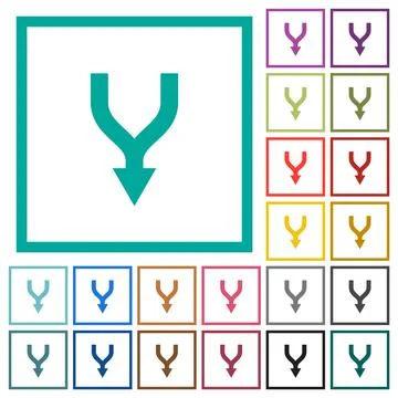 Merge arrows down flat color icons with quadrant frames Stock Illustration