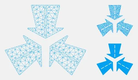 Merge Directions Vector Mesh 2D Model and Triangle Mosaic Icon Stock Illustration