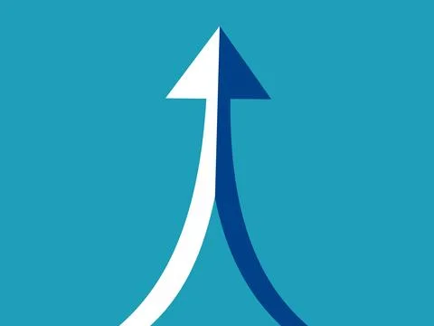 Merger or relationship. Two blue and white arrows combined on a blue backgrou 스톡 일러스트