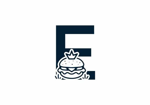 Merger shape of E initial letter with burger and crown Stock Illustration
