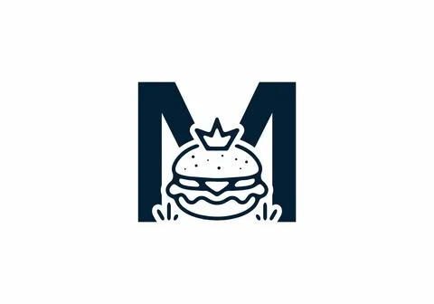 Merger shape of M initial letter with burger and crown Stock Illustration