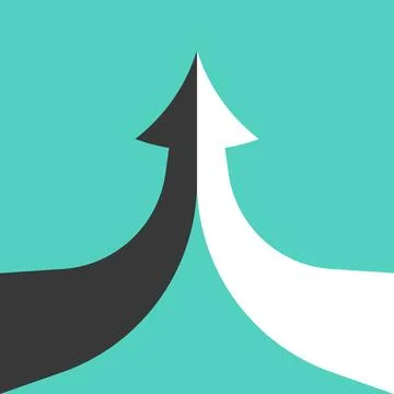 Merging arrows, black, white Stock Illustration