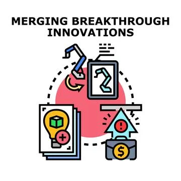 Merging breakthrough innovations process advancing business Stock Illustration