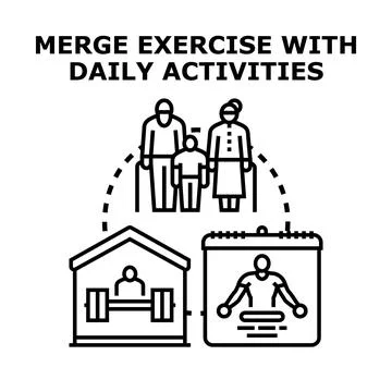 Merging exercise with daily activities concept illustration Stock Illustration