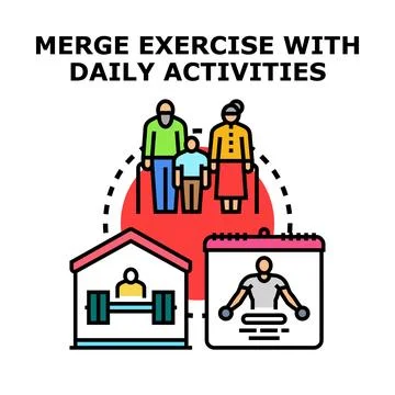Merging exercise with daily activities concept illustration Stock Illustration