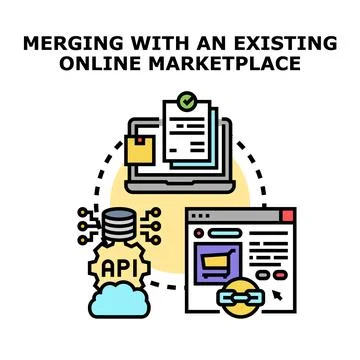 Merging existing online marketplace with api integration process Stock Illustration