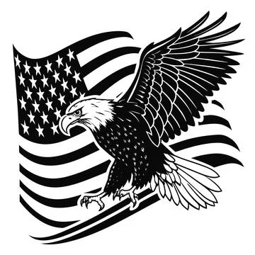 Merican Bald Eagle Flying Over USA Flag | Patriotic Vector Art Stock Illustration