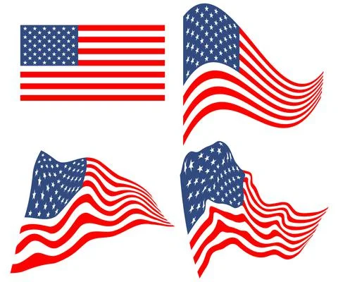 Merican flag wave set illustration Stock Illustration