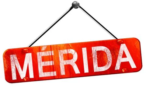 Merida, 3D rendering, a red hanging sign Stock Illustration