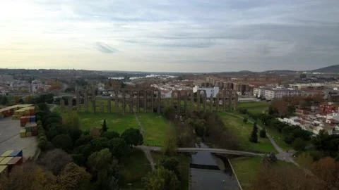 Merida, historical city of Extremadura,Spain. Aerial Drone Footage Stock Footage