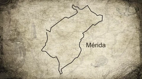 Merida map drawn on a cartography background sheet of paper Stock Footage 326314709