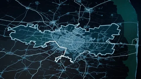 Merida Mexico Glowing Digital Map Animation 4K Stock Footage 340111527