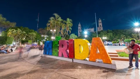 Merida Mexico Sign Night Timelapse Video Stock Footage