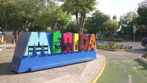 Merida sign in Paseo de Montejo avenue in Merida Stock Footage 155596731