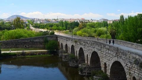 Merida Spain Roman bridge Stock Footage 112019660
