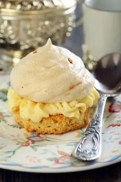 Meringue cake with tea. Stock Photos