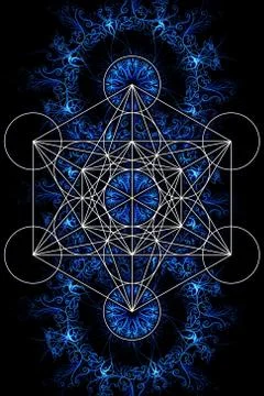 Merkaba and mandala on ablack background. Sacred geometry. Stock Illustration