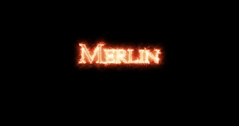 Merlin written with fire. Loop Stock Footage 128874506