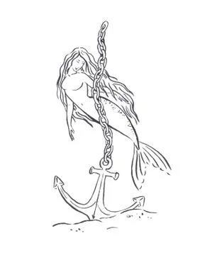 Mermaid with anchor Stock Illustration