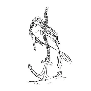 Mermaid with anchor Stock Illustration