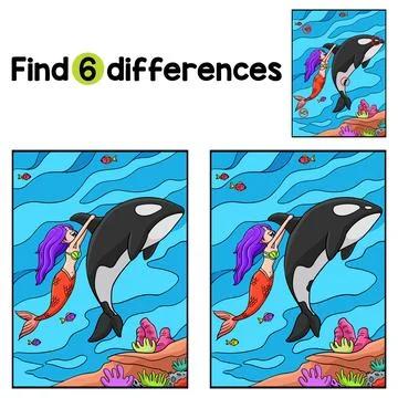 Mermaid and a Dolphin Find The Differences Stock Illustration