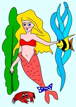Mermaid and fish Illustrazione stock
