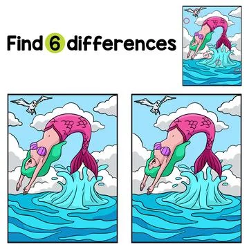 Mermaid Backflip Find The Differences Stock Illustration
