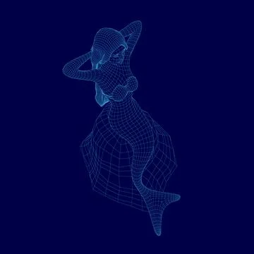 Mermaid blue wireframe. Vector illustration. 3D Stock Illustration