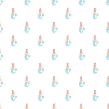 Mermaid cartoon character seamless pattern on white background Stock Illustration