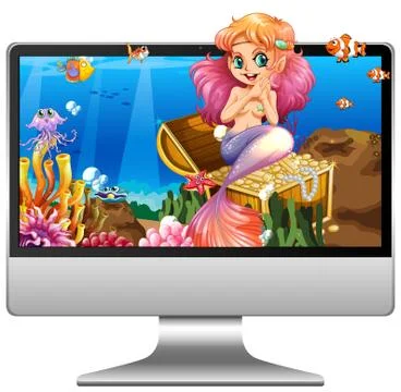 Mermaid on computer screen Illustrazione stock