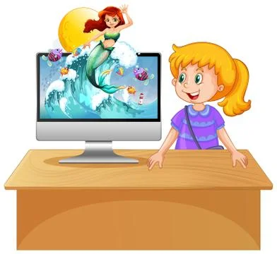 Mermaid on computer screen Illustrazione stock