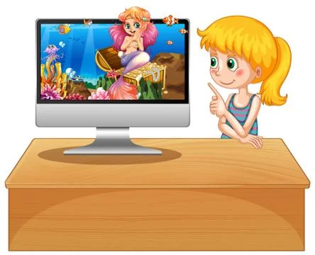 Mermaid on computer screen Illustrazione stock