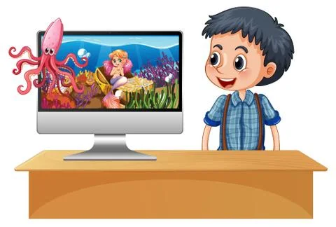 Mermaid on computer screen Illustrazione stock