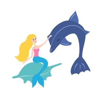Mermaid with dolphin vector illustration Stockillustratie