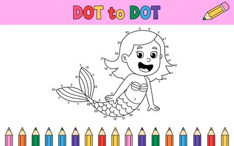 Mermaid dot to dot activity page with colorful pencils Stock-Illustration