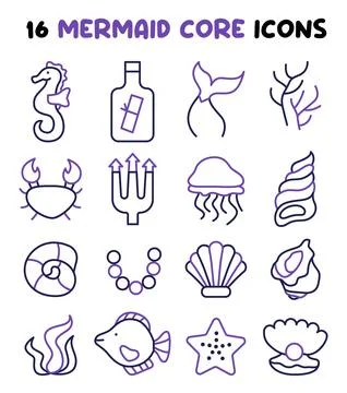 Mermaid elements set. Magical undersea world, seashell, starfish, corals Stock Illustration